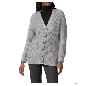 THAKOON Cardigan Womens Large L Gray Braided Cable-Knit Sweater Wool-Blend